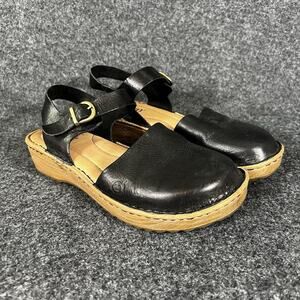 Born Alianna black leather strappy slip on buckle sandals women's size 6M